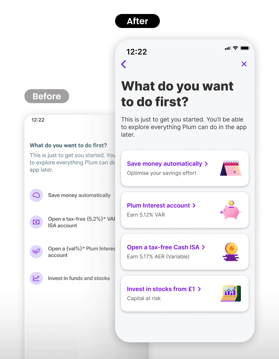 Purpose Selector — before and after